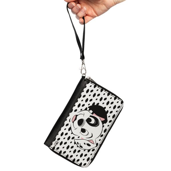 Women s PU Zip Around Wallet Rectangle - 101 Dalmatians Patch Smiling Spots White Black Online now - Image 2