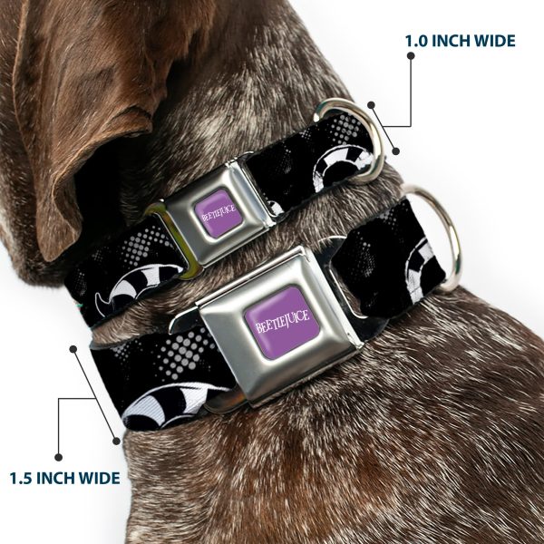 BEETLEJUICE Text Logo Full Color Purple White Seatbelt Buckle Collar - Beetlejuice Sandworm Healftone Repeat Black Gray Fashion - Image 2
